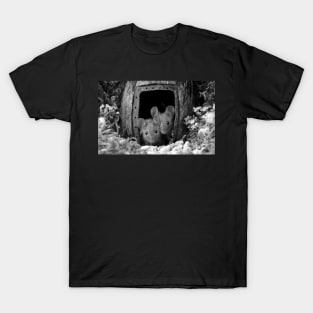 George the mouse in a log pile house - black and white T-Shirt